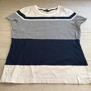 Lauren Ralph Lauren Navy and White Striped Tee